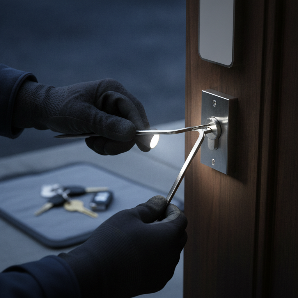 A close-up of a locksmith cutting a new transponder car key inside a fully equipped mobile service vehicle, maintaining a 4:3 aspect ratio.