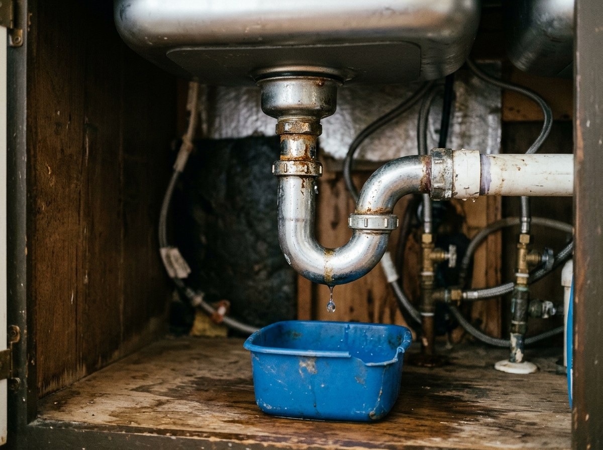 Close view of sink fixture and drain assembly