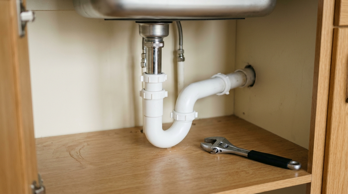 Bathroom sink and tap undergoing targeted plumbing maintenance
