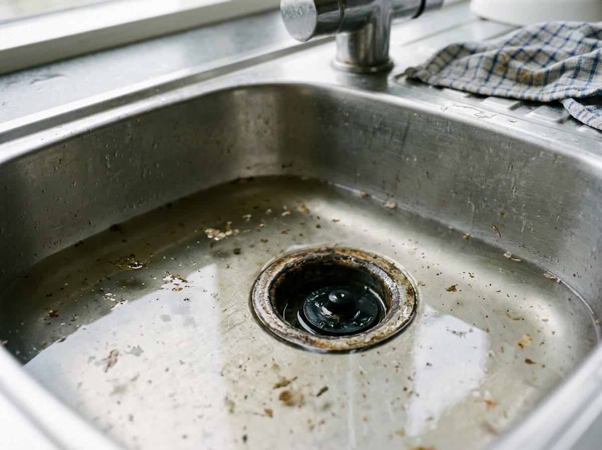 Plumbing worker carrying out drain cleaning under kitchen counter