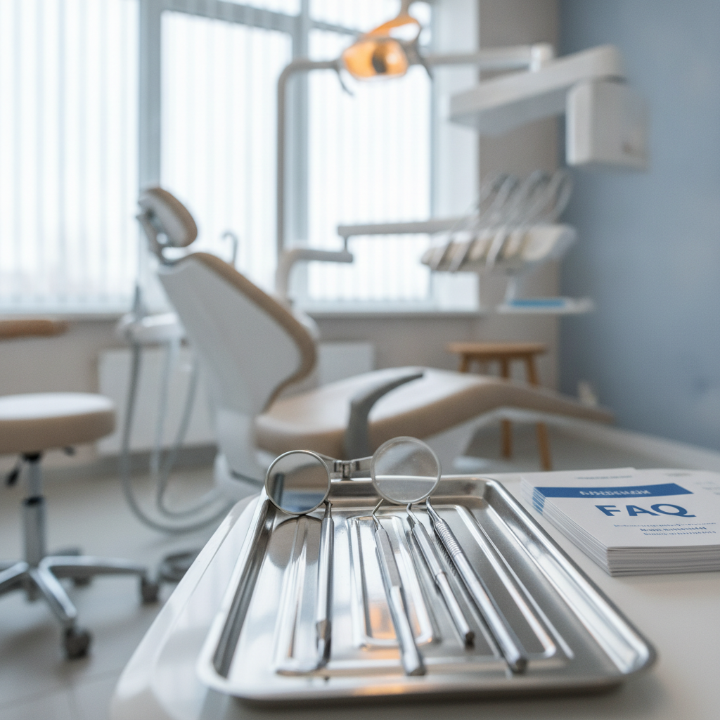 A friendly dentist in professional attire explaining a digital dental chart to a patient in a clean, modern treatment room.