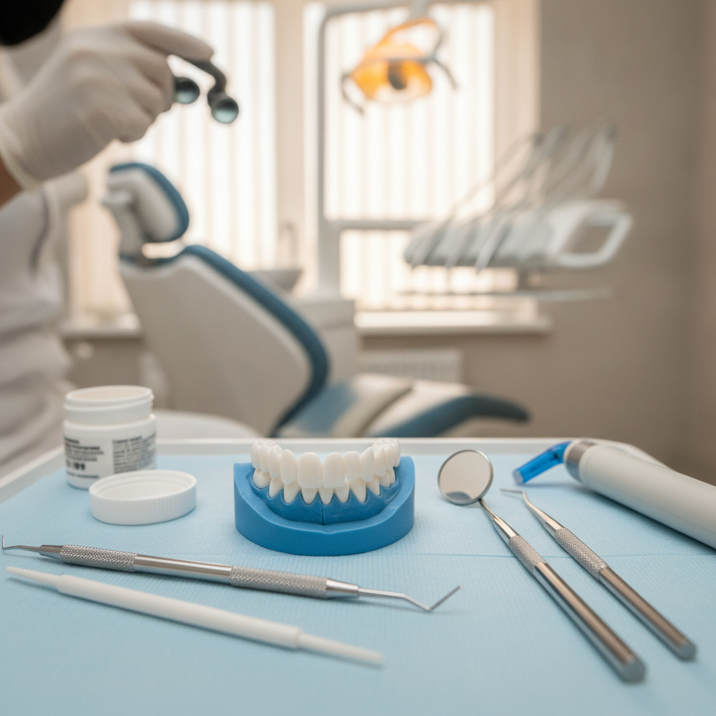 A close-up of a dentist in professional attire gently explaining a digital dental scan to a patient on a high-resolution screen in a beautifully designed, modern Austin dental office.
