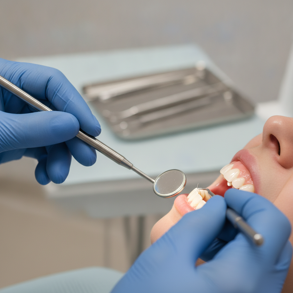 A professional dentist in clean clinical attire gently explaining a digital dental scan to a patient in a relaxed, upscale Austin dental office setting.