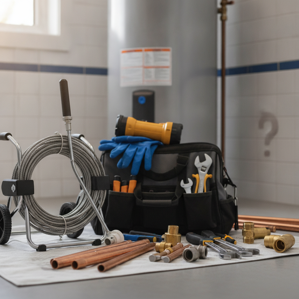 A close-up of a technician using professional drain cleaning equipment to clear a main sewer line access point outside a residential home.