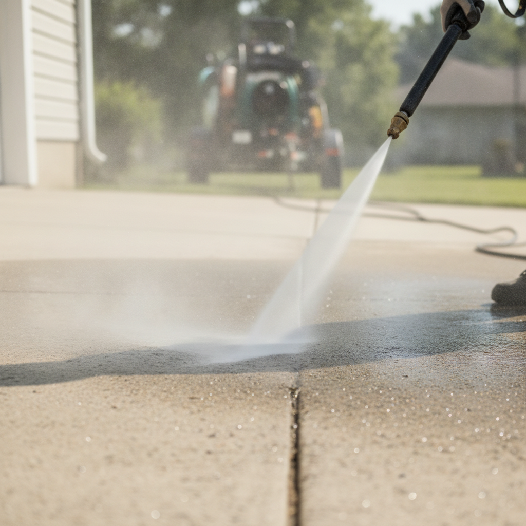 The clean exterior of a commercial storefront in Tampa, FL, with sparkling clean sidewalks and brick walls after a professional power washing service.