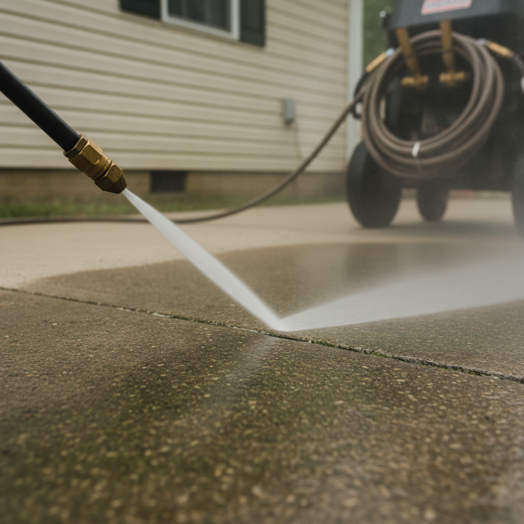 A close-up of a professional soft-wash system cleaning algae off the vinyl siding of a house in Tampa, FL, leaving the surface clean and undamaged.