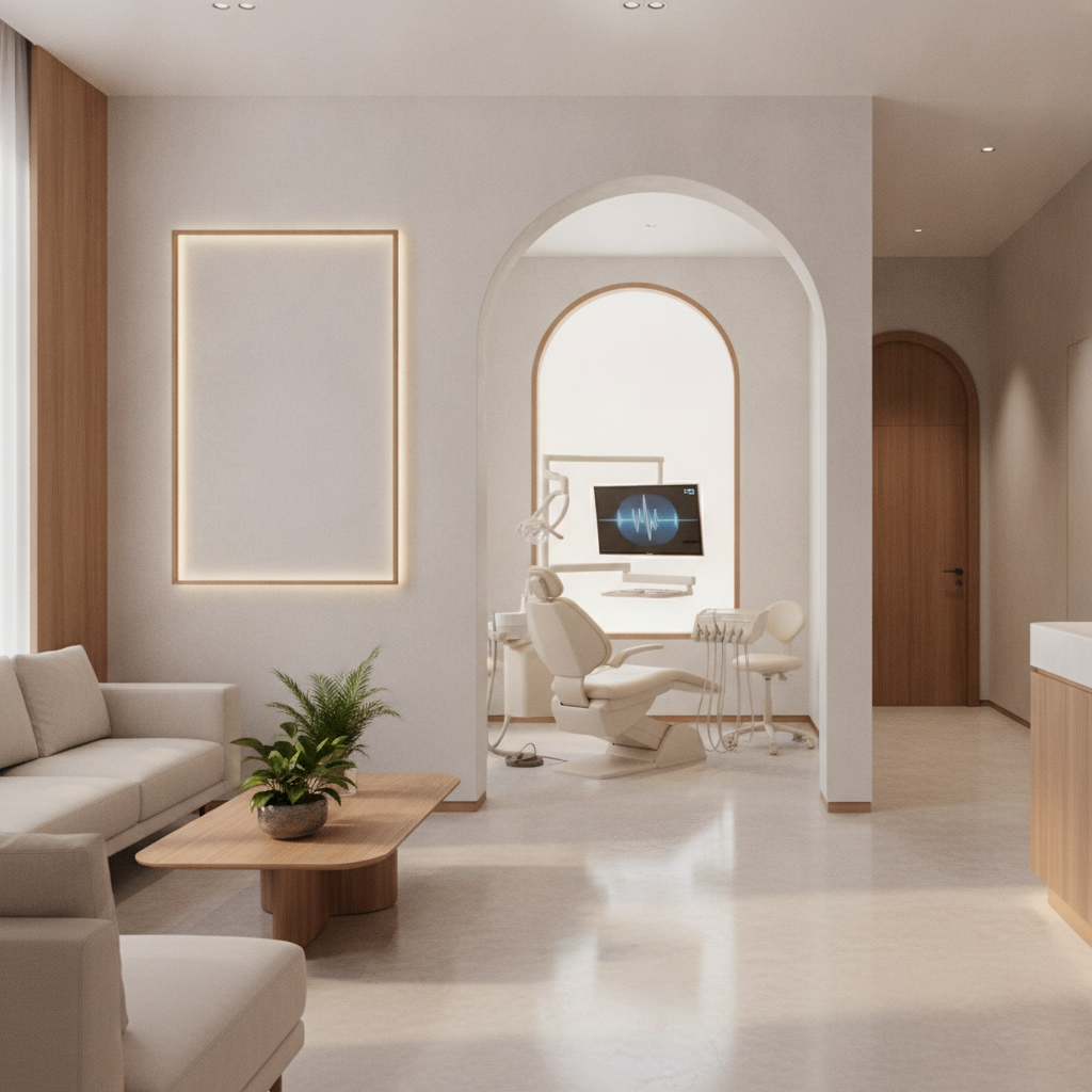 A modern, tranquil dental operatory with soft lighting, a premium leather patient chair, and state-of-the-art clinical equipment in Austin, TX