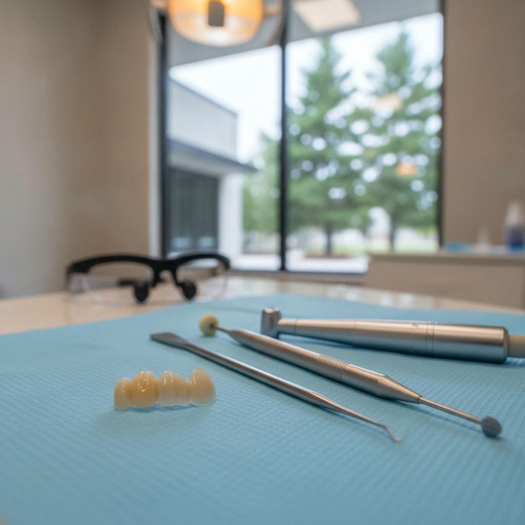 A state-of-the-art clinical treatment room with a comfortable leather patient chair, clean modern equipment, and a large window showing natural green foliage in Austin, Texas.