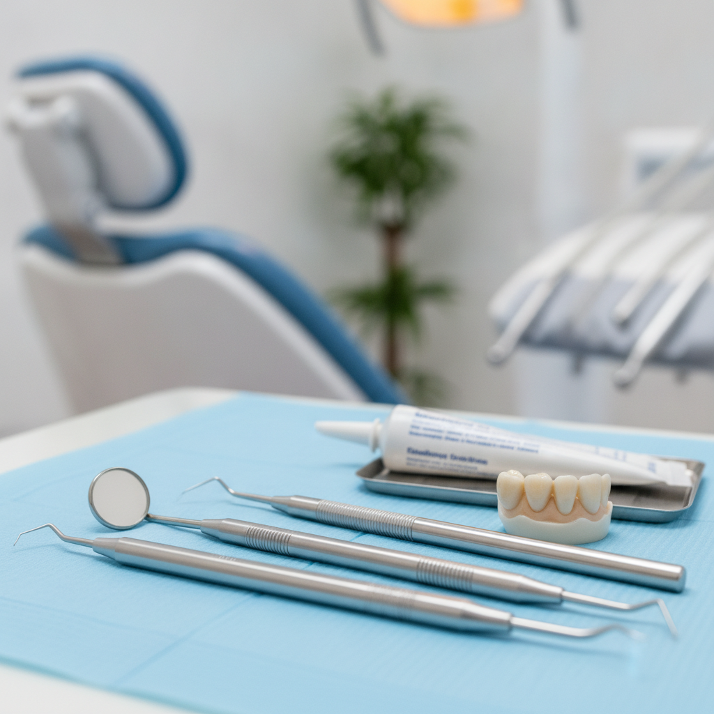 A professional dentist in Austin TX gently explaining a digital dental X-ray on a monitor to a relaxed patient in a clean, clinical luxury dental office setting.