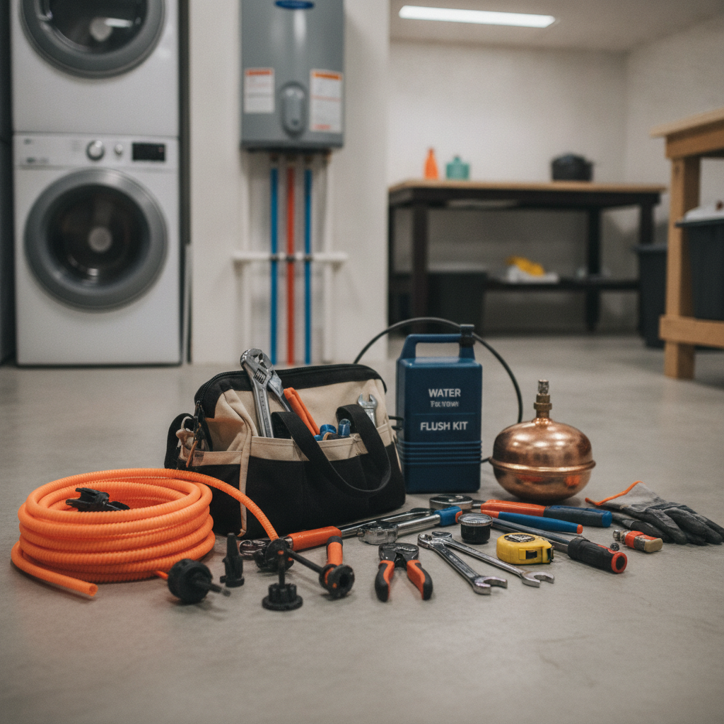 A clean, modern water heater unit installed in a residential utility closet, showing professional pipe connections and pressure valves.
