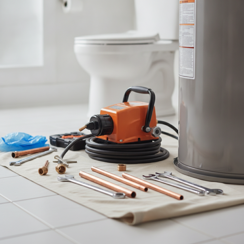 A close-up of a technician clearing a severely clogged drain line under a kitchen sink in a Seattle residence, keeping the workspace clean.