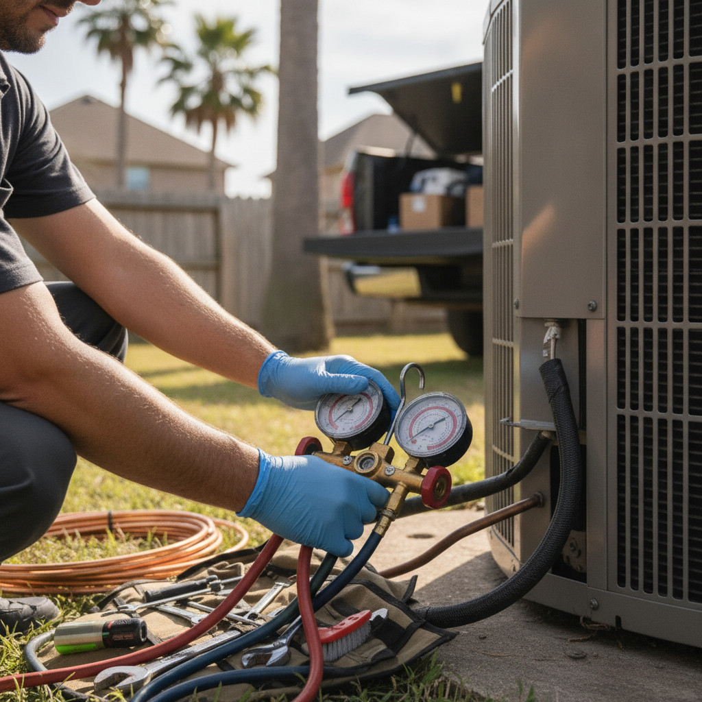 Licensed technician testing electrical components inside a home furnace system with a digital multimeter to ensure safe and efficient heating operation.