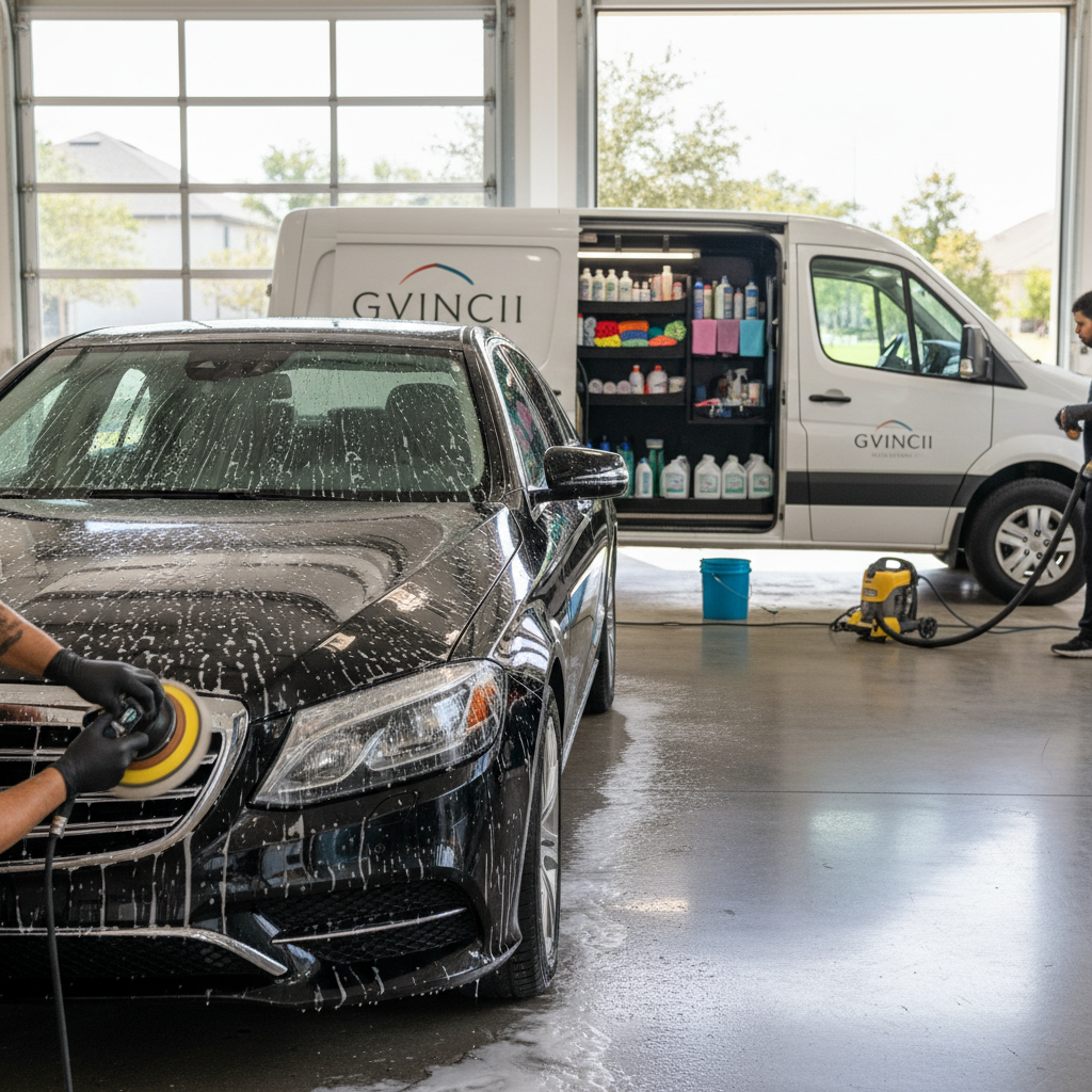 Expert Gvincii Mobile Detailing professional working on a luxury vehicle in Orlando