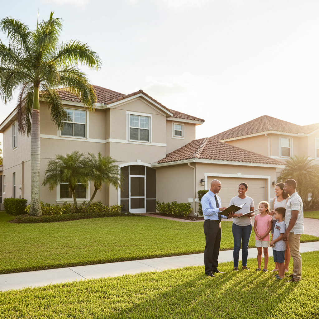 Family standing in front of a home in Pembroke Pines, Florida