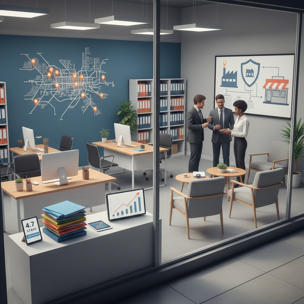 Mike Arcentales Allstate insurance agent office team meeting with clients