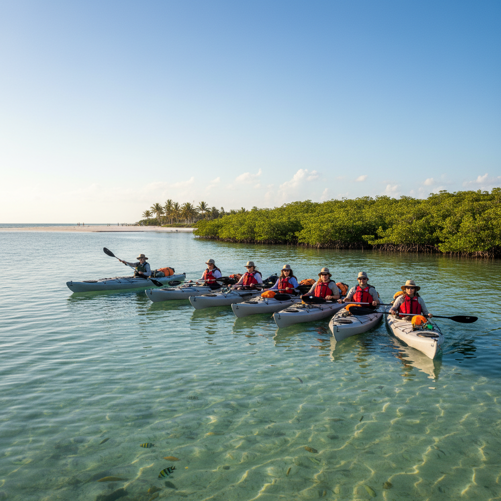 Happy couple paddling during a Kayak Rental Bonita Springs excursion near Big Hickory Island