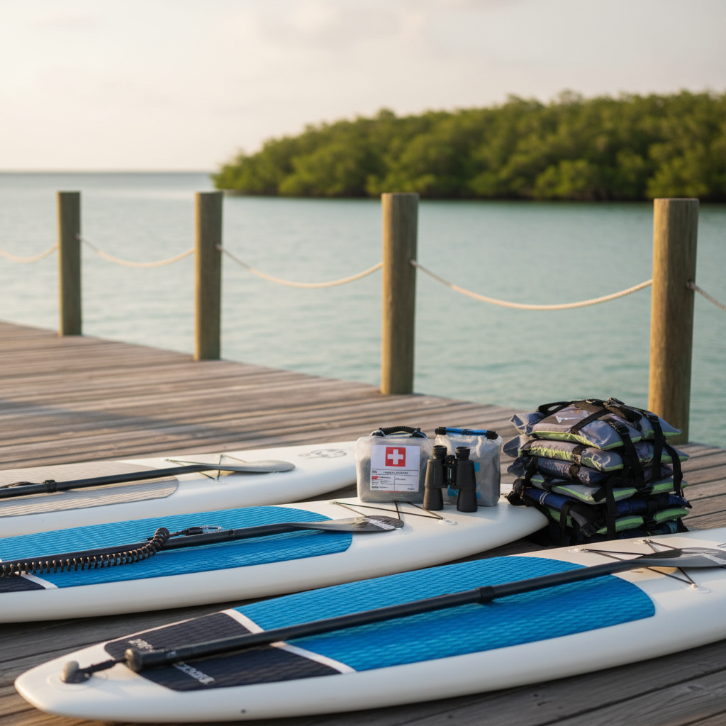 Row of kayaks and paddleboards ready for Sup Rentals Bonita Springs FL
