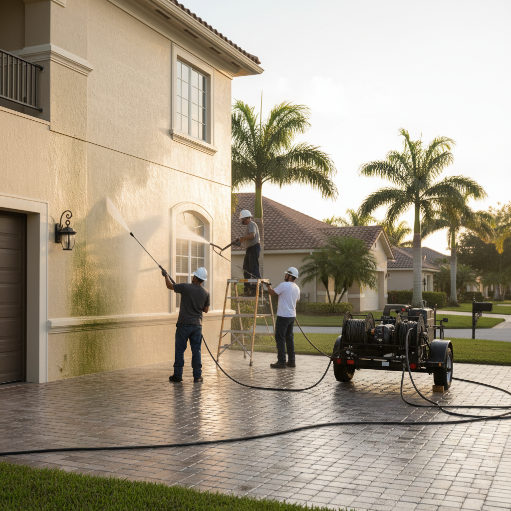 Professional Roof Cleaning Naples FL technician performing soft wash on tile roof