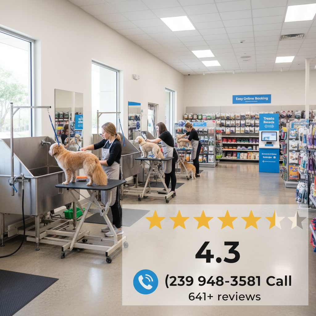 Professional Dog Grooming Estero FL salon interior with happy pets