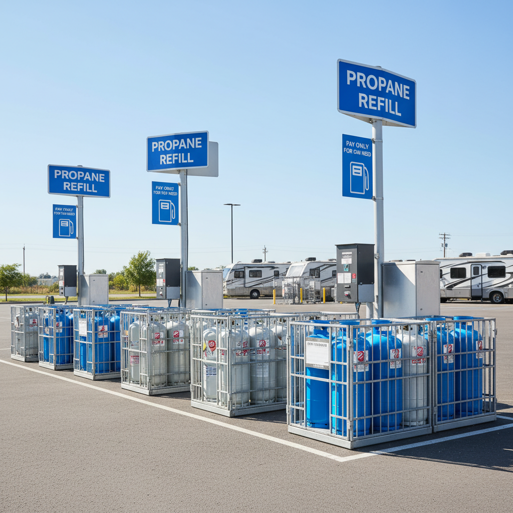 Rv Propane Refill Hollywood FL station with motorhome being serviced