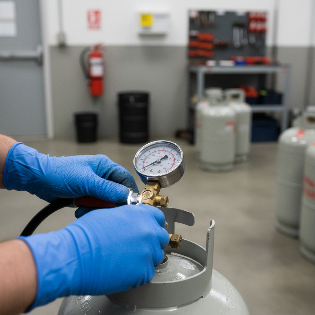 Worker performing Bbq Propane Refill Hollywood service safely