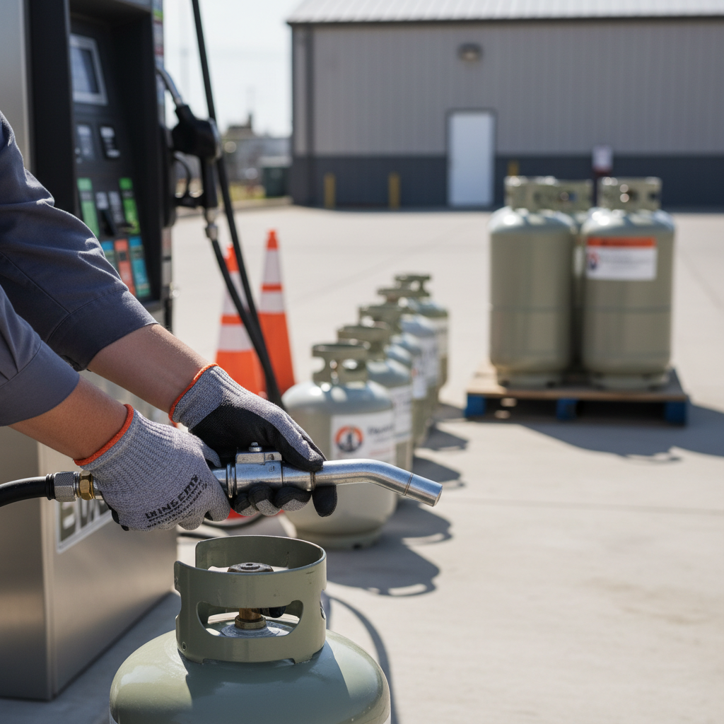 Staff member performing a safe Propane Refill Hollywood FL