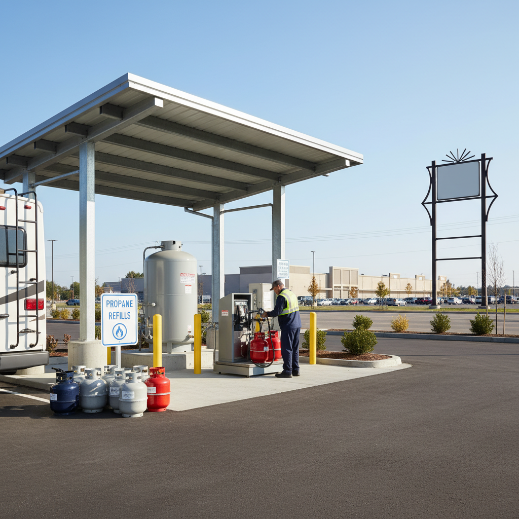 Technician refilling a propane tank just south of Pines Boulevard