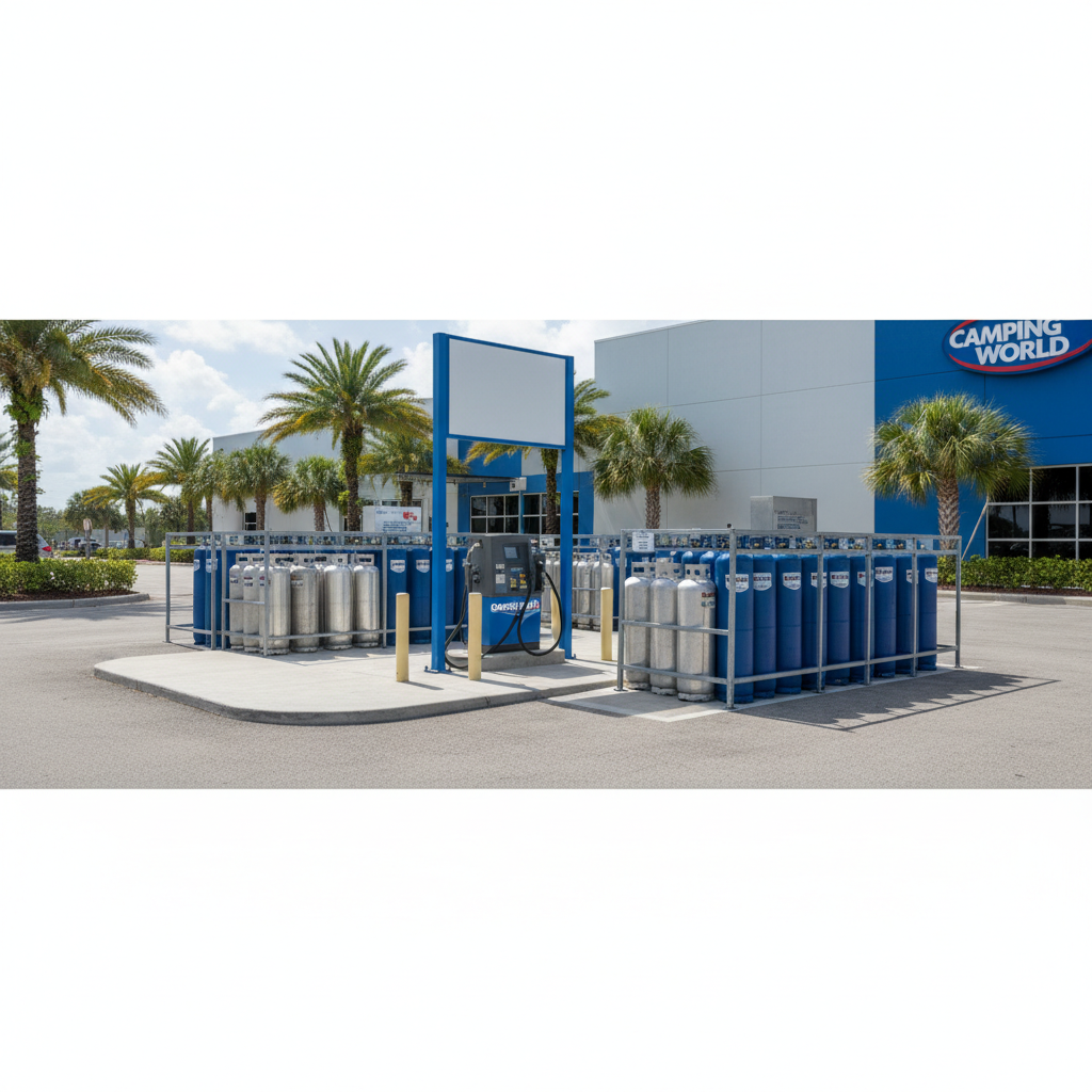 Rv Propane Refill Fort Myers station with motorhome in pull through lane