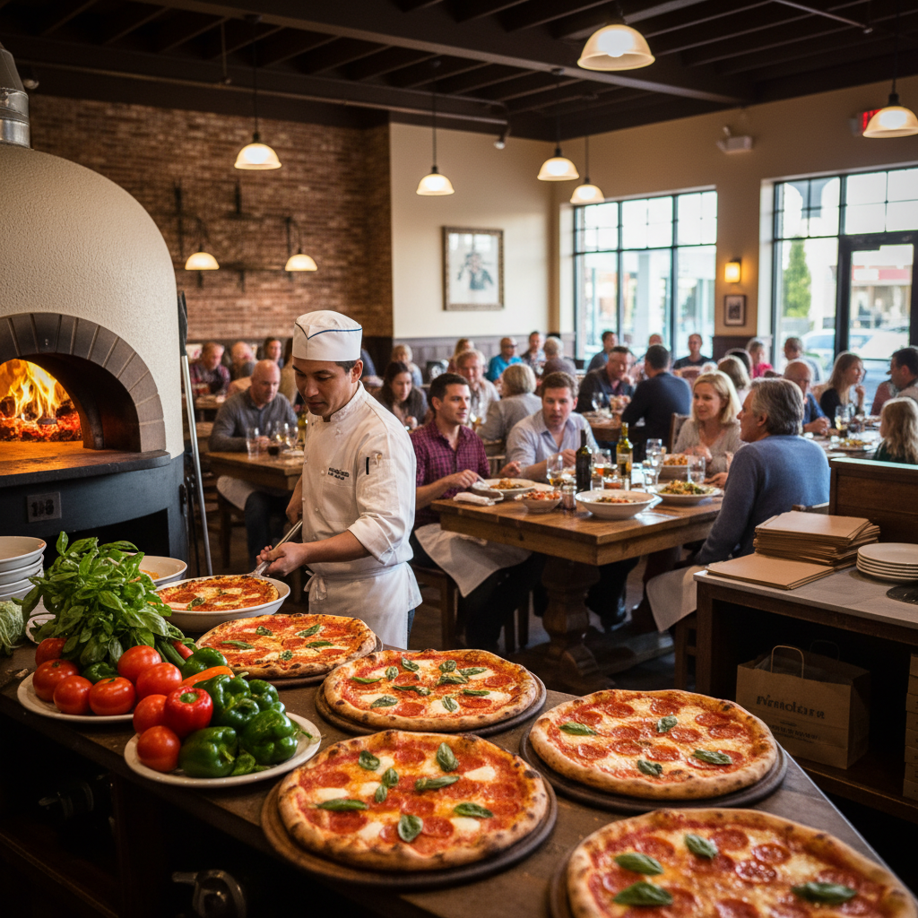 Fresh authentic coal oven pizza near me Estero FL coming out of the 1000-degree oven