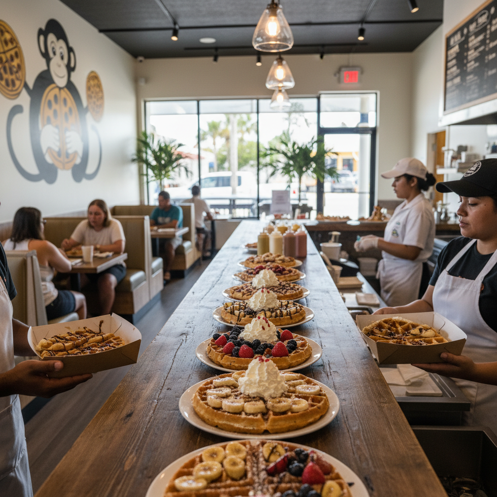 Freshly made Gourmet Waffles Bonita Springs served on a table